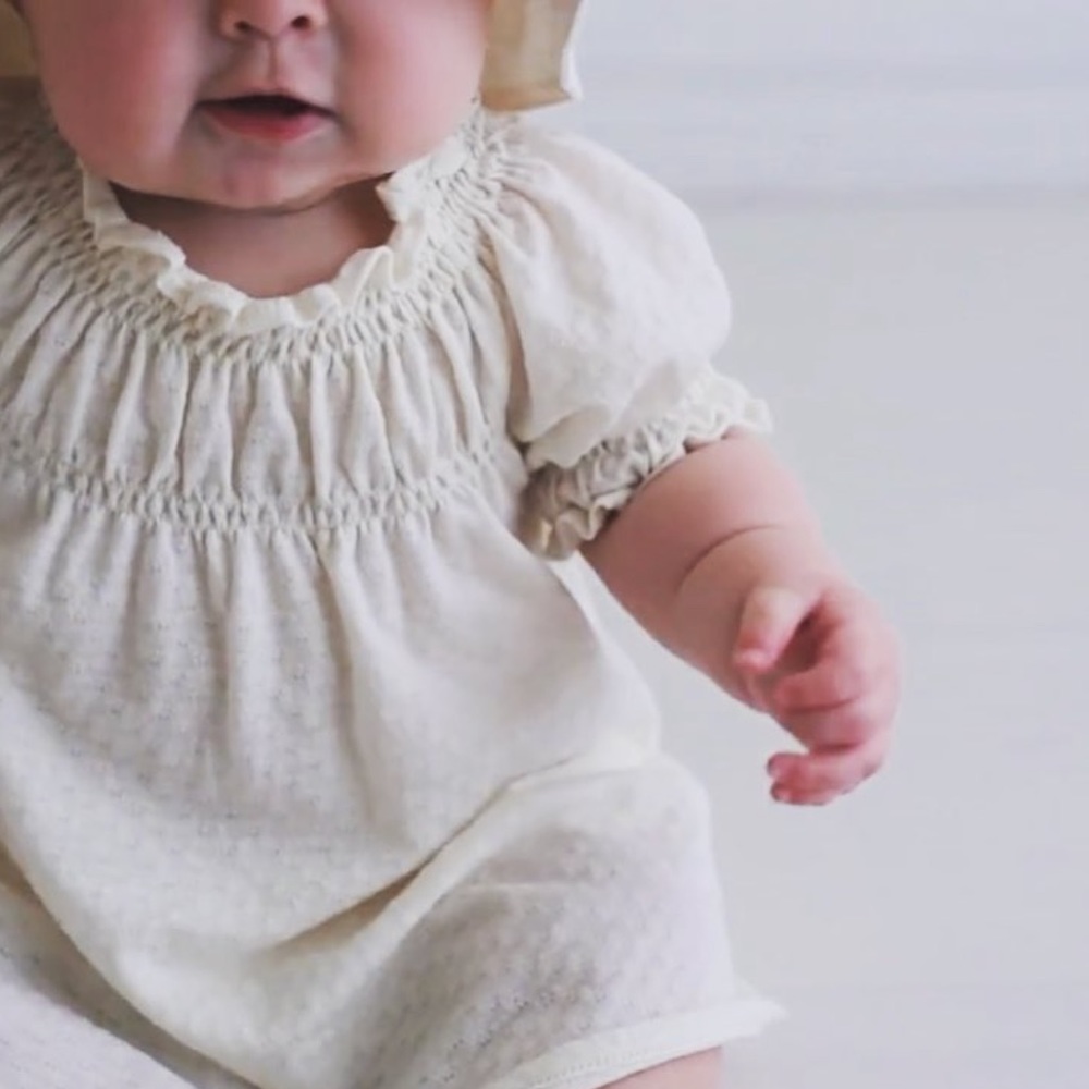 TANE Organics Cap Sleeves Ruffle Dress | Ecru | size S/6-12M | NWT